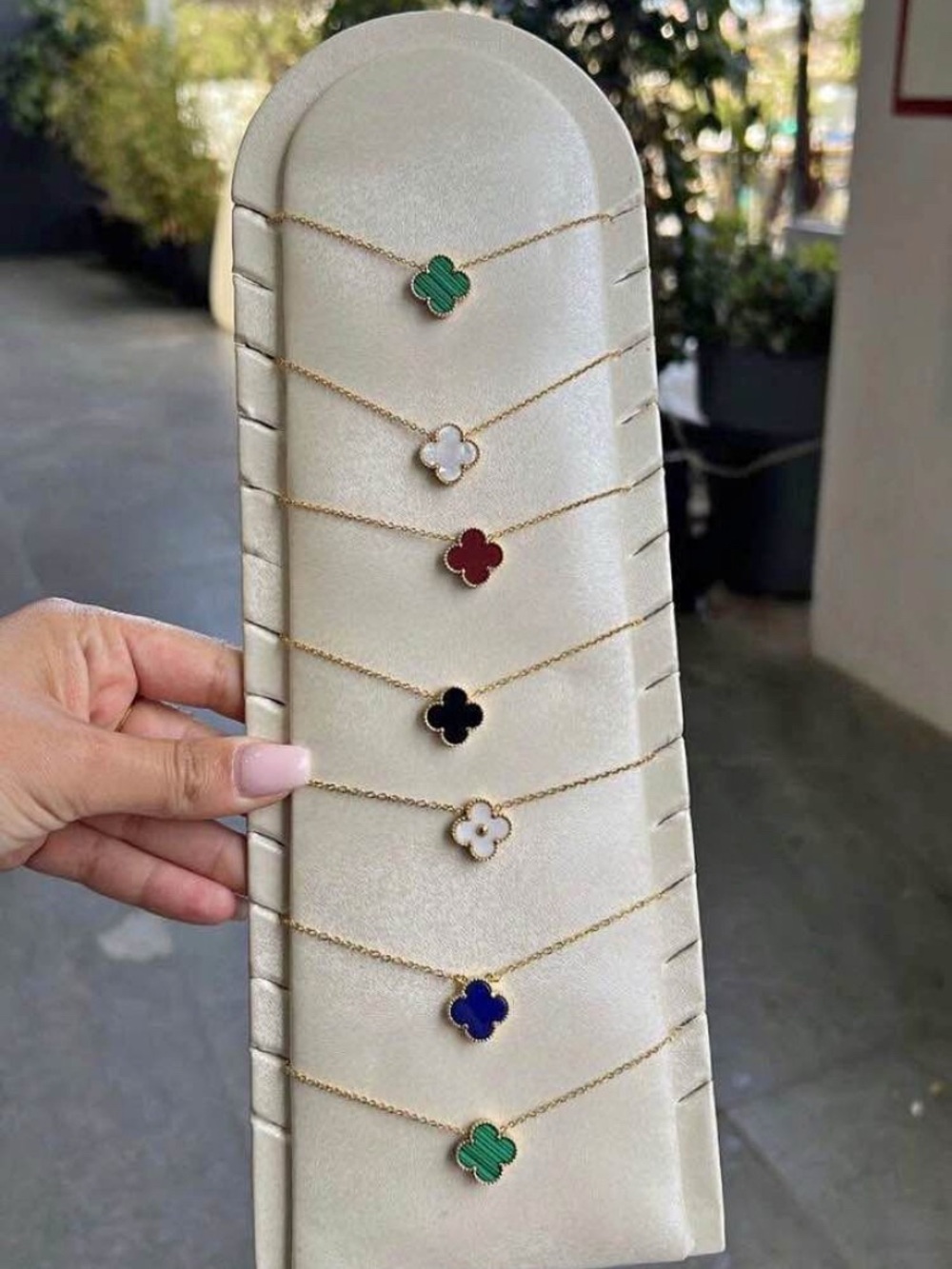 Gold Clover Pendant Necklace - Green, White, Red, Black, Blue Options